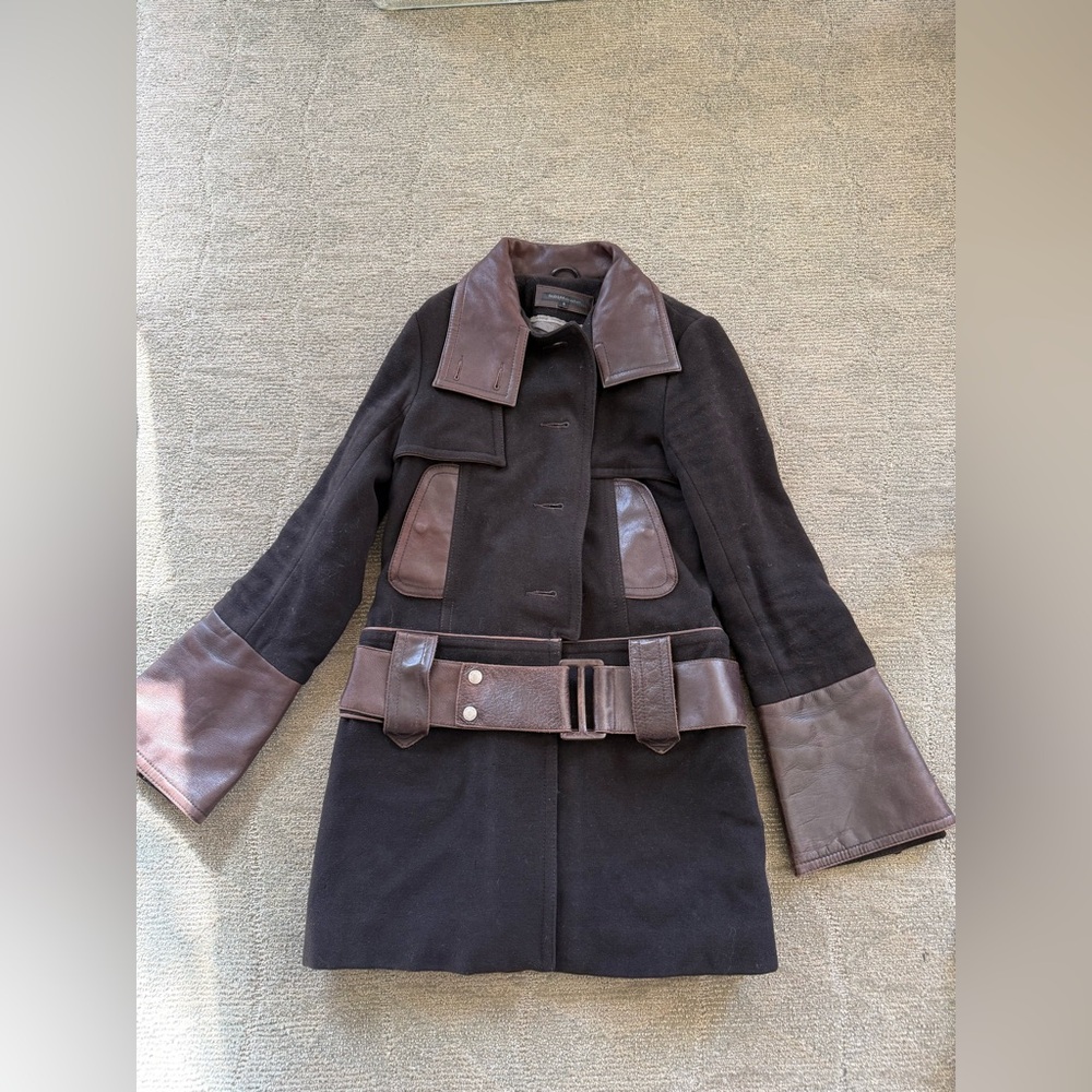 Rudsak Collection Wool Blend Coat with Leather Trim Size Small